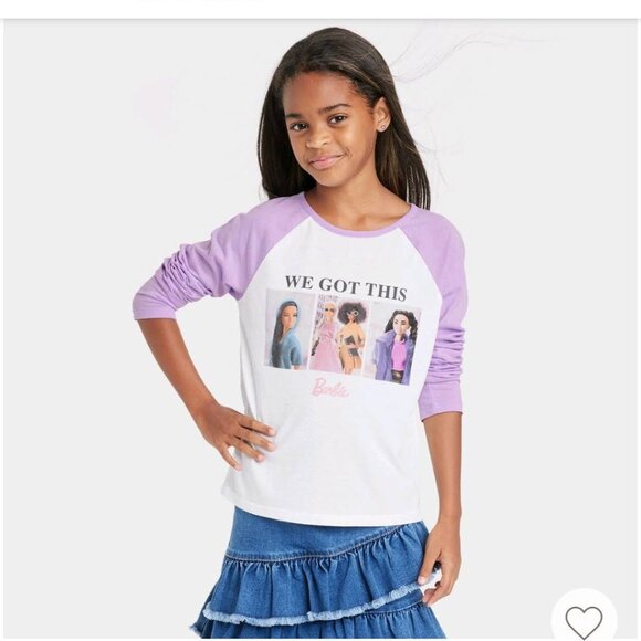 Girls' Barbie 'We Got This' Long Sleeve Raglan Graphic T-Shirt - Purple - Picture 3 of 7